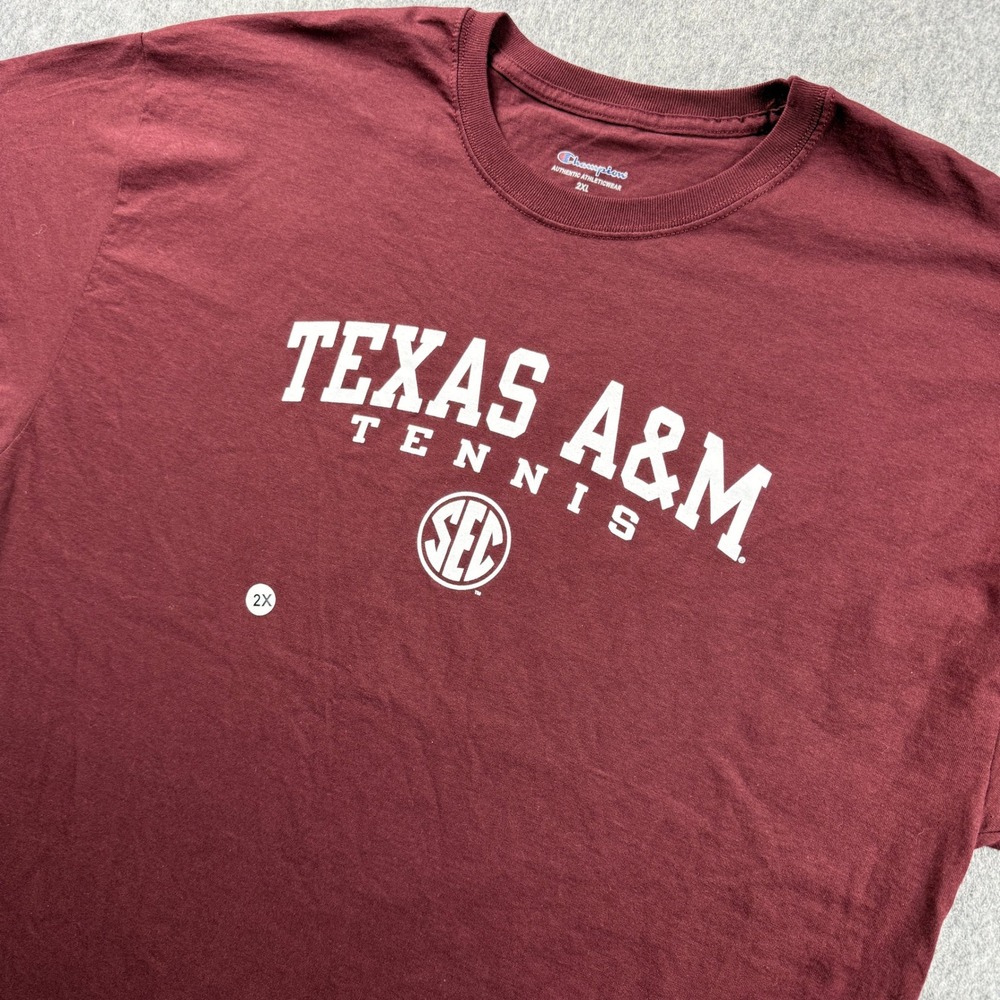 Champion Texas‎ A&M Tennis T-Shirt Mens 2XL Maroon Short Sleeve Aggies NCAA